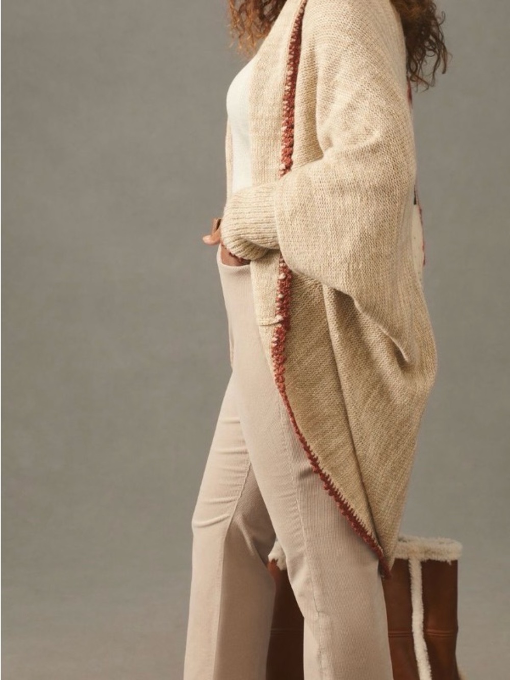 Anthropologie Cream Knit Poncho with Red Fox Appliqué - Picture 7 of 8